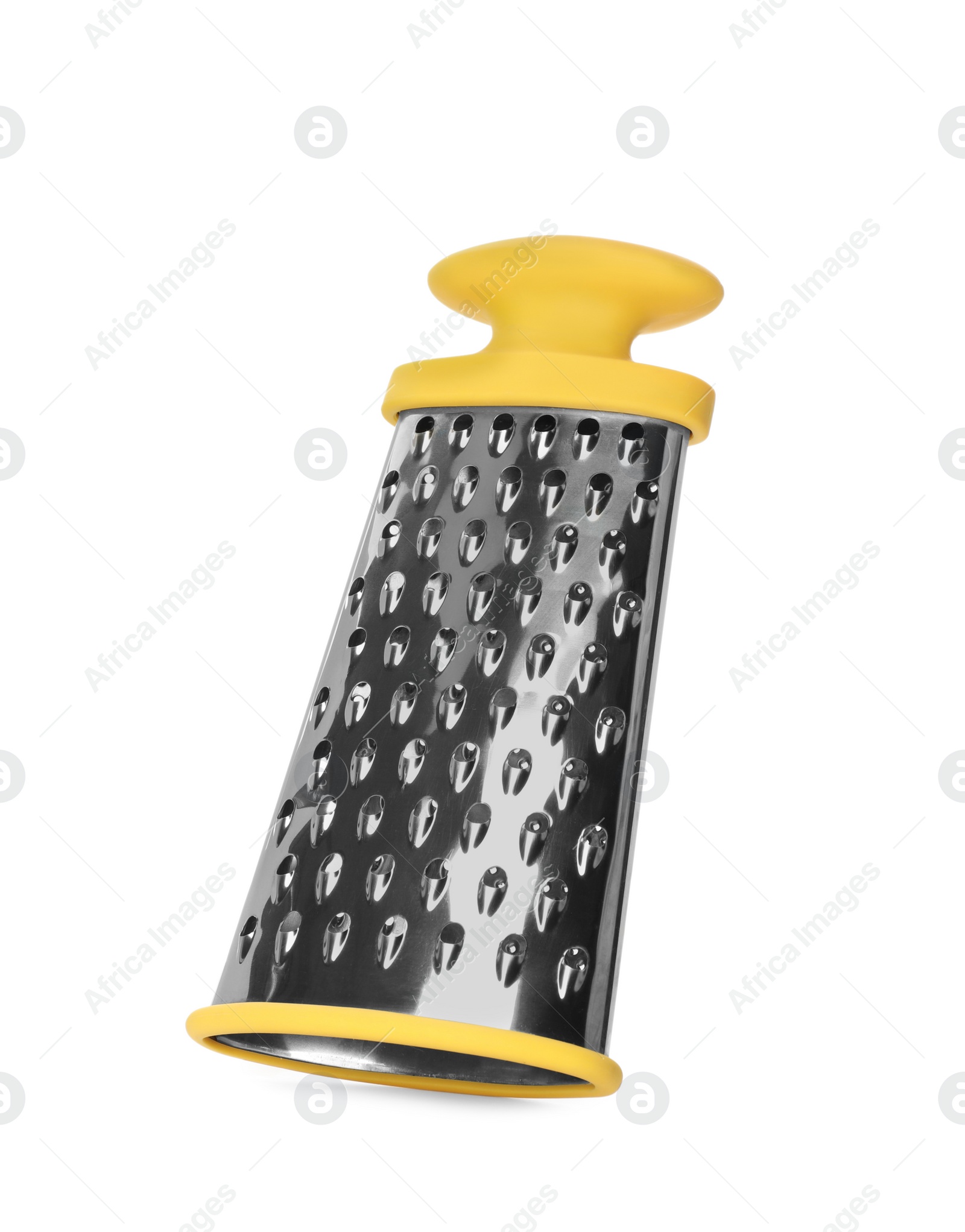 Photo of Stainless steel grater on white background. Kitchen utensil