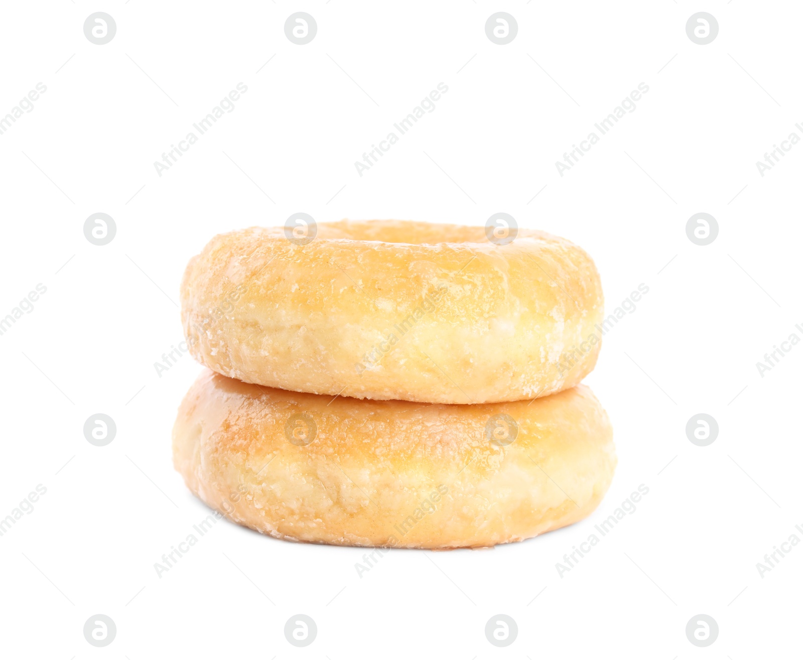 Photo of Sweet delicious glazed donuts on white background