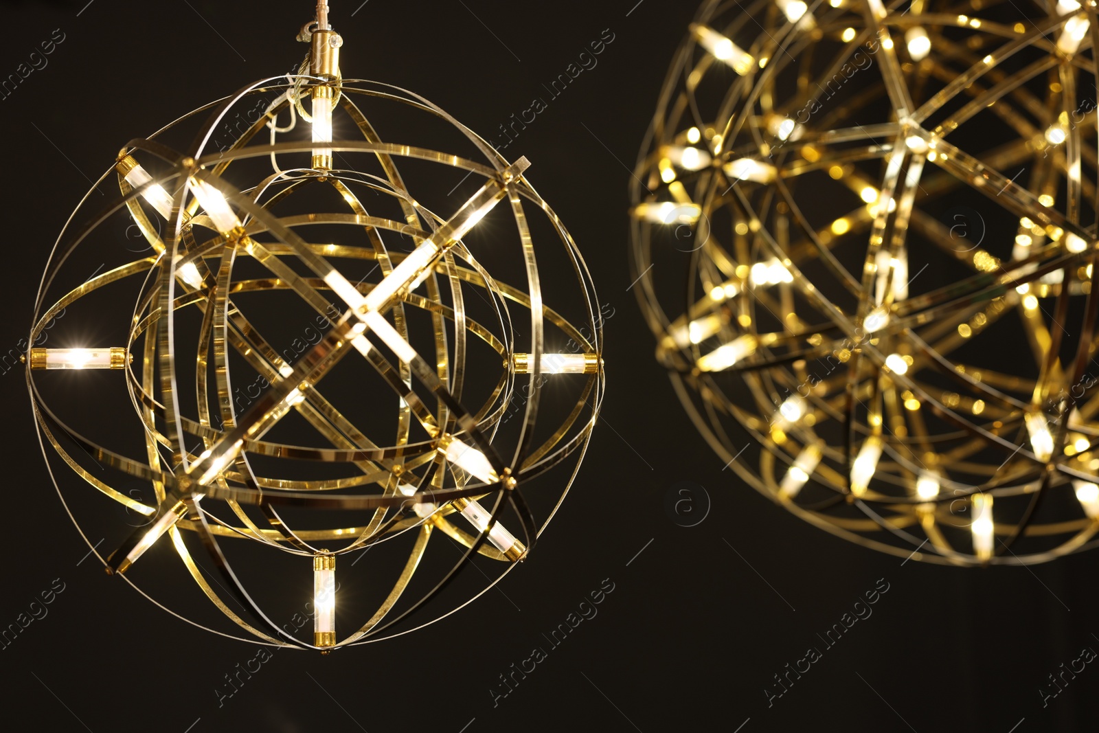 Photo of Stylish Christmas decor on black background, closeup