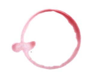 Red wine ring on white background, top view