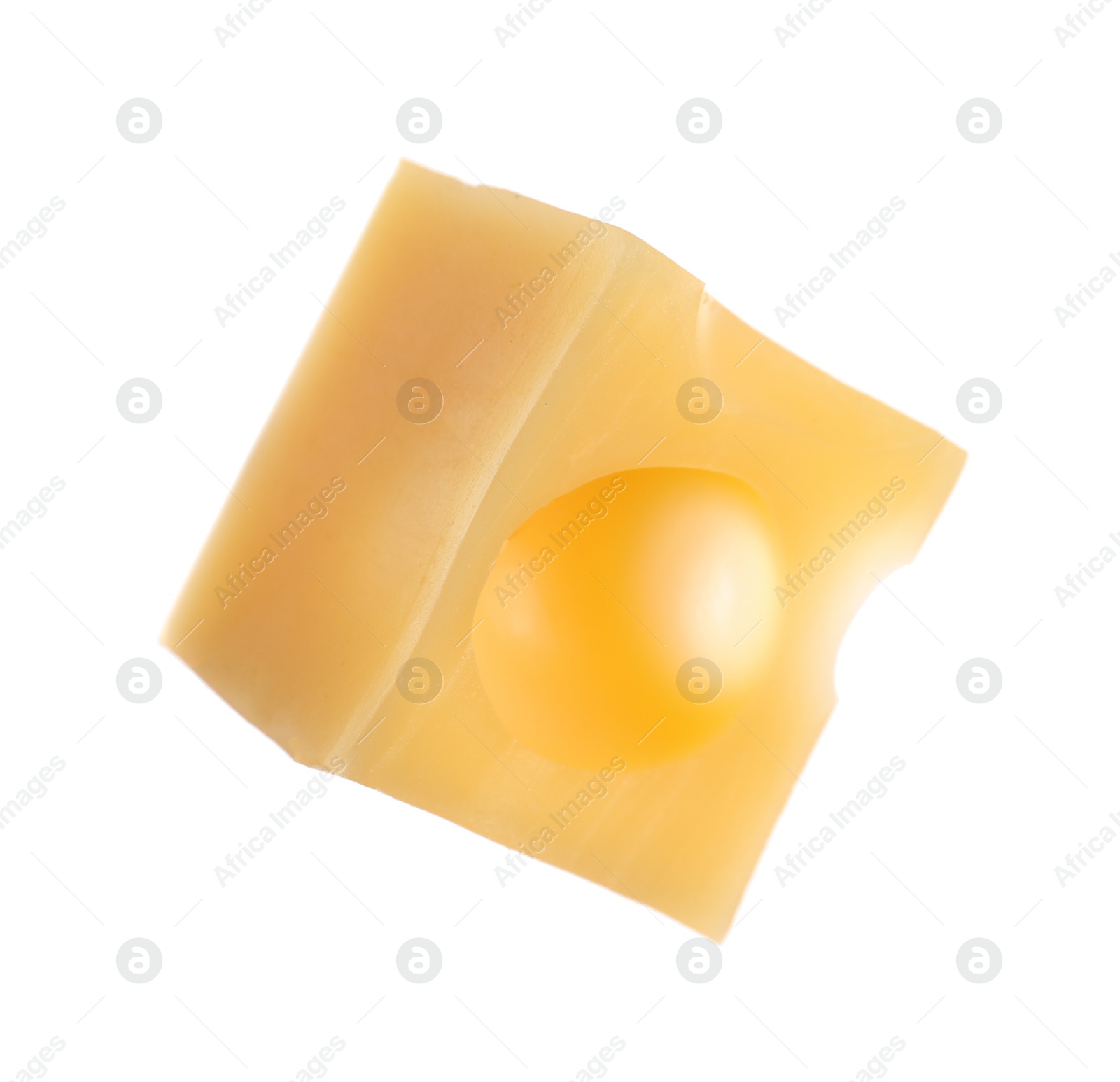 Photo of Cube of delicious cheese isolated on white