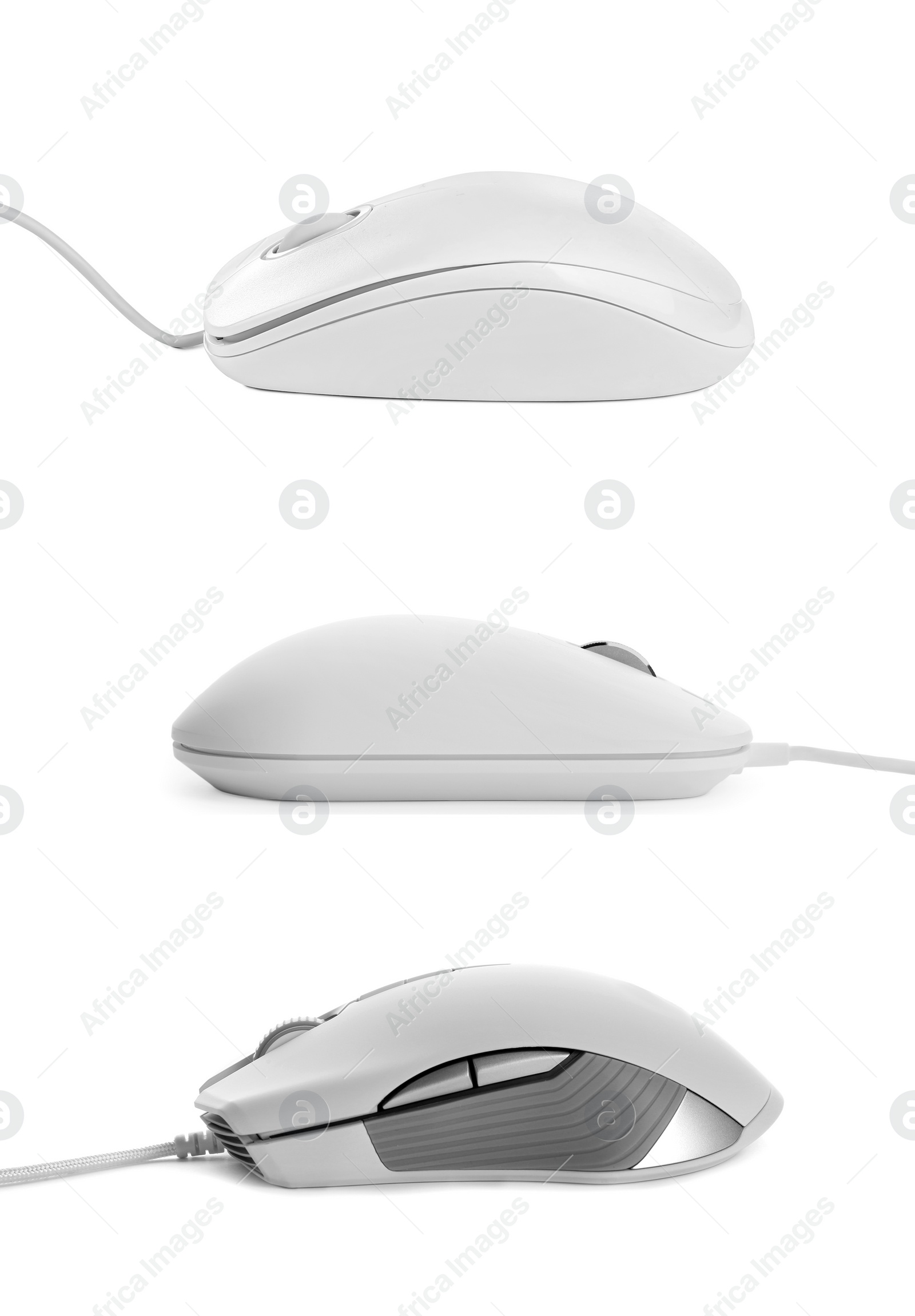 Image of Modern computer mouse collection on white background