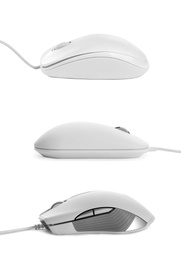 Image of Modern computer mouse collection on white background