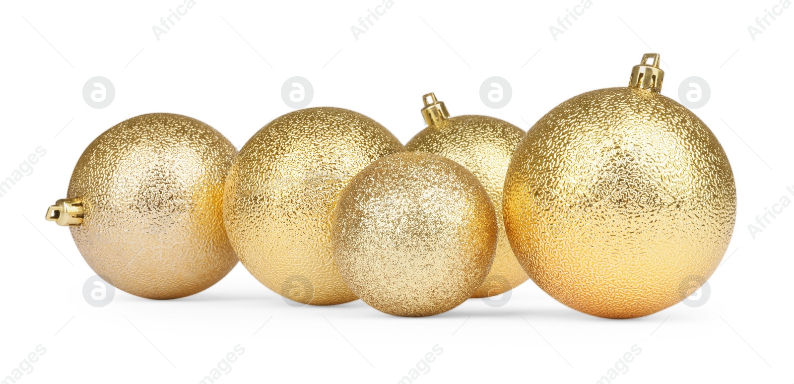 Photo of Beautiful golden Christmas balls isolated on white