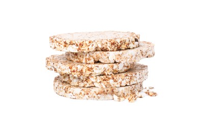 Photo of Stack of crunchy rice cakes isolated on white