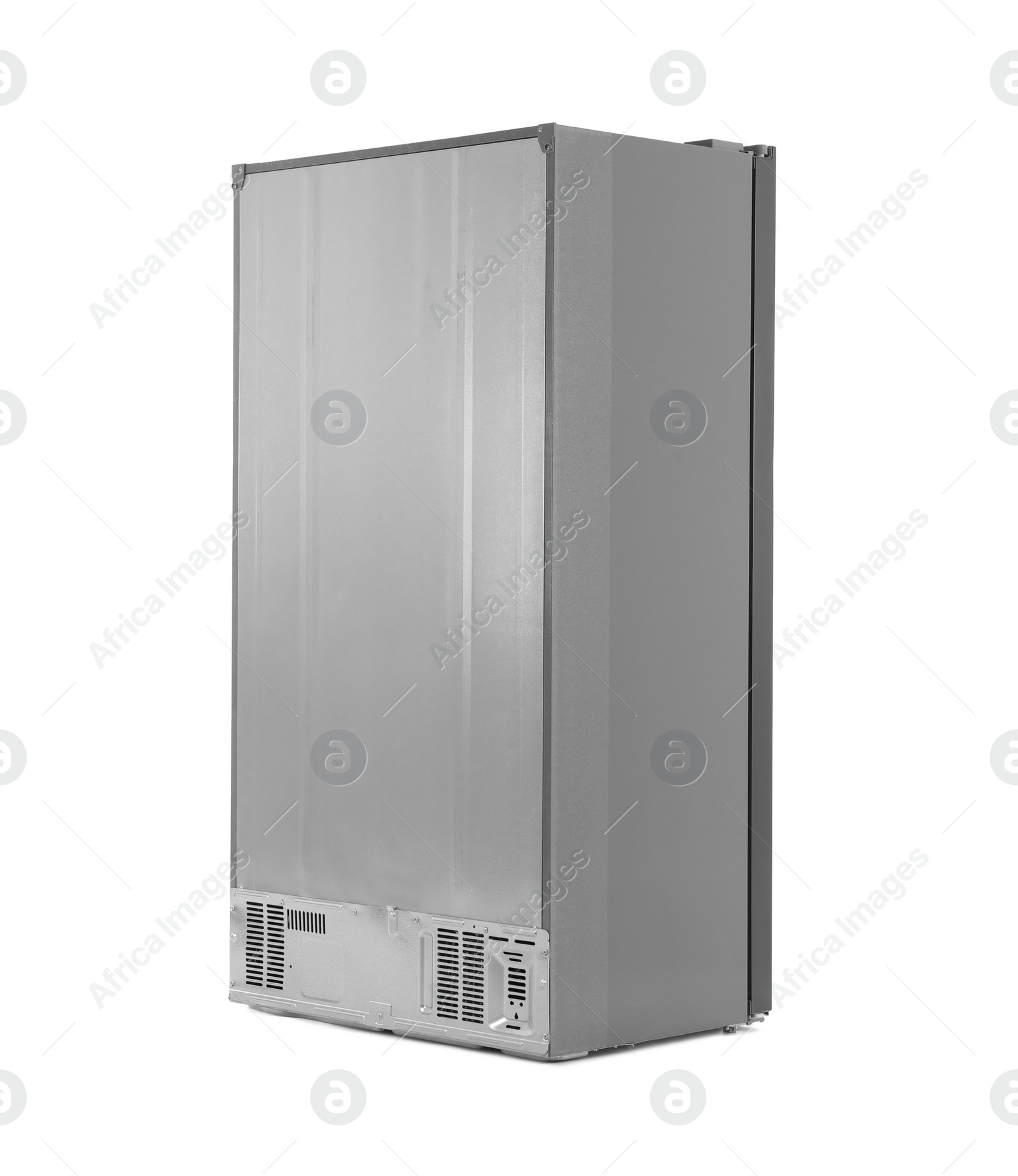 Photo of Modern stainless steel refrigerator isolated on white