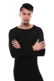 Photo of Man wearing thermal underwear isolated on white