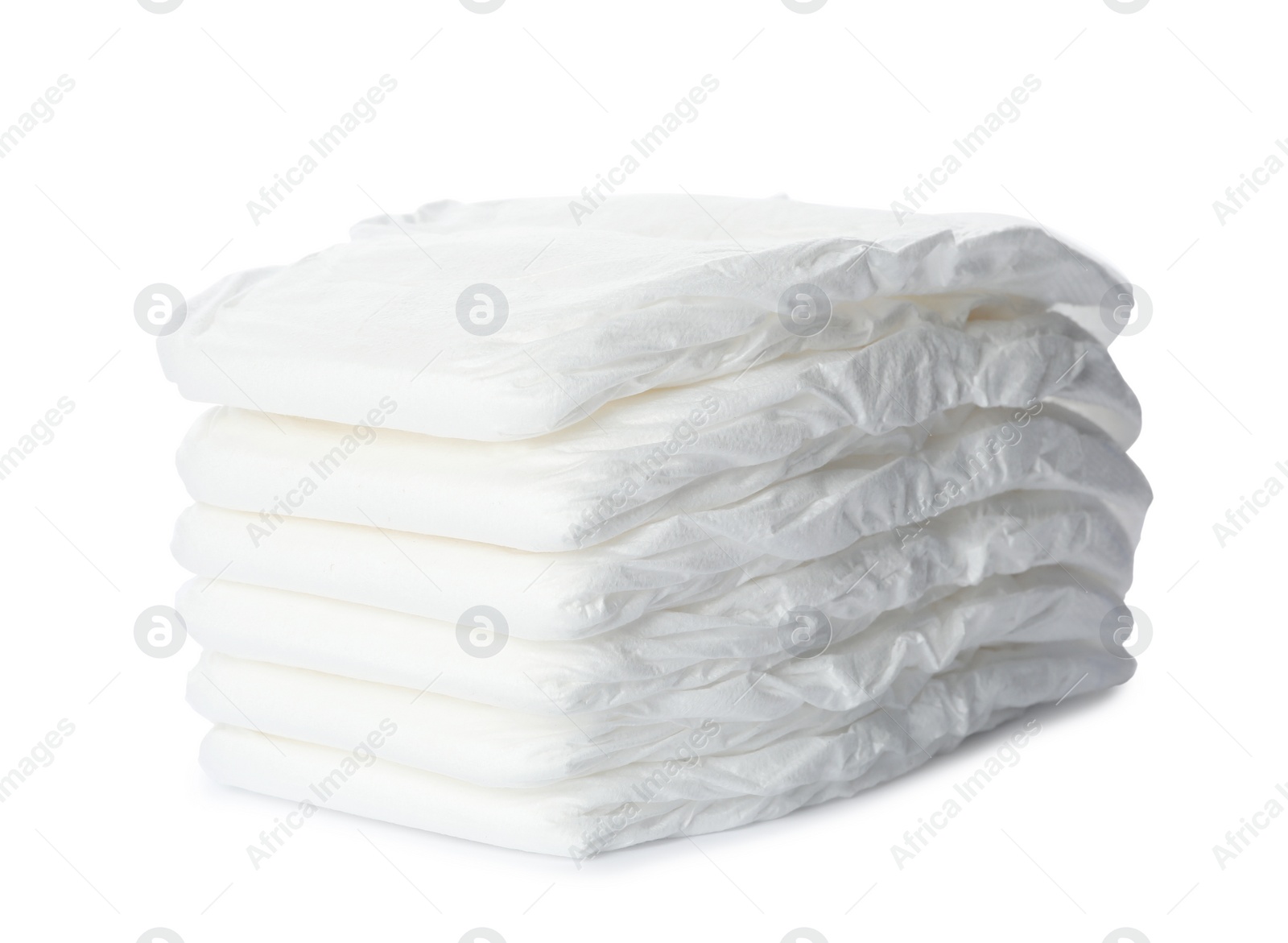 Photo of Stack of baby diapers isolated on white