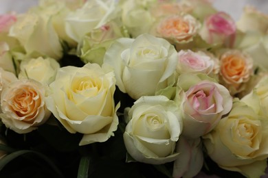 Photo of Bouquet of different beautiful roses, closeup view