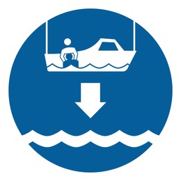 Image of  International Maritime Organization (IMO) sign, illustration. Lower reacue boat to water