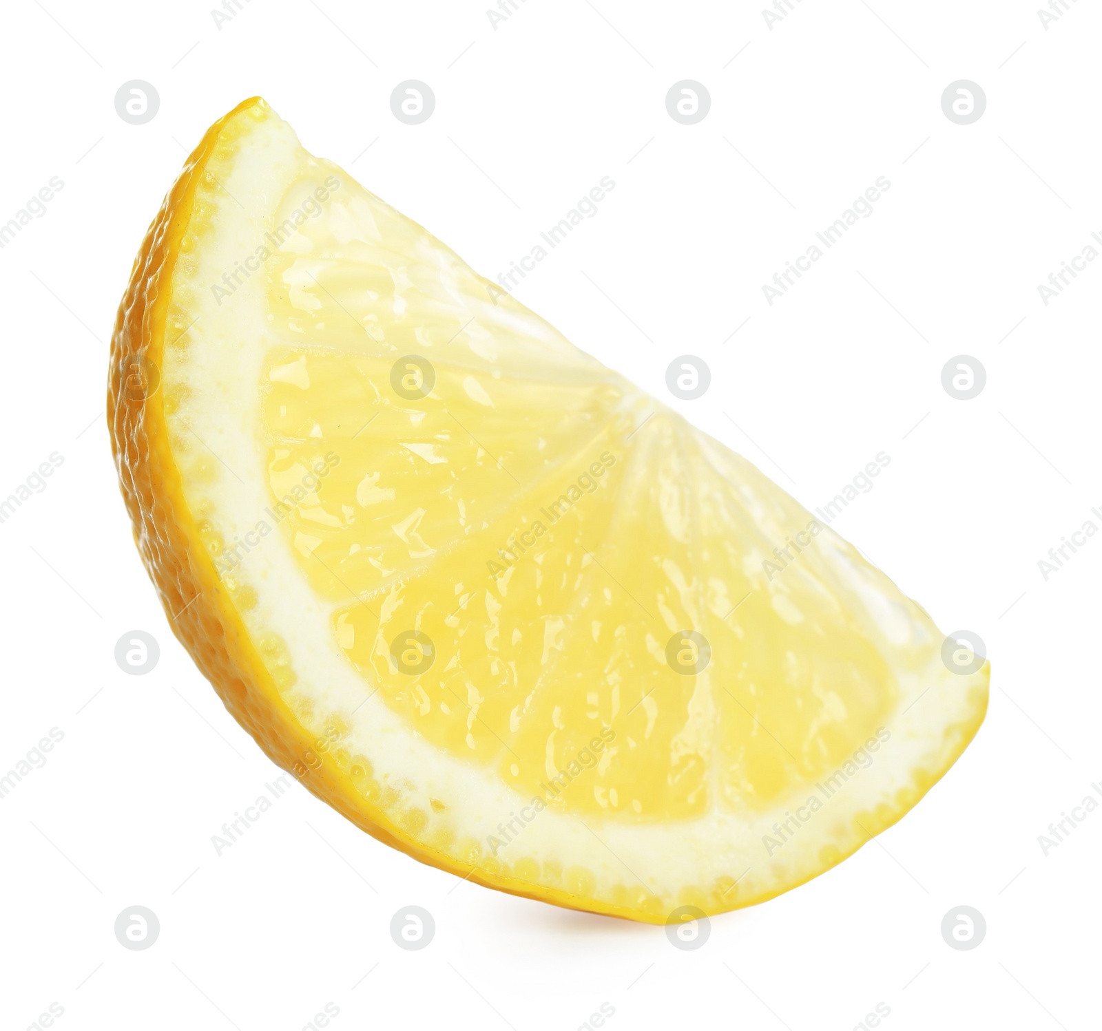 Photo of Slice of fresh lemon isolated on white