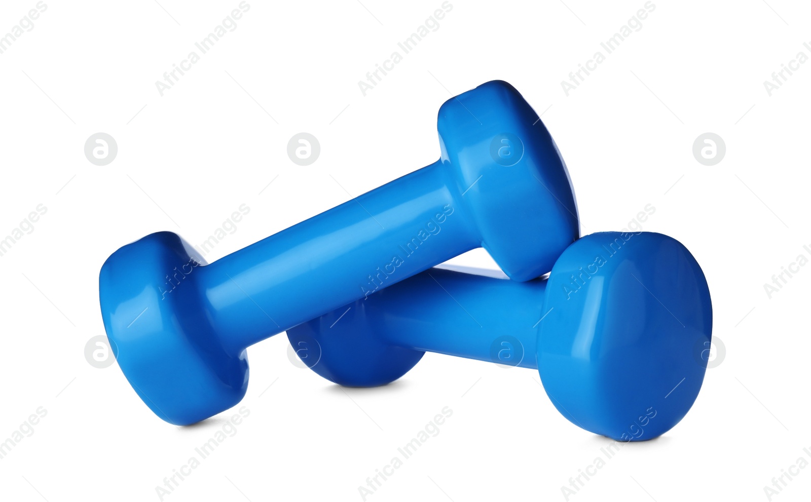 Photo of Color dumbbells on white background. Home fitness