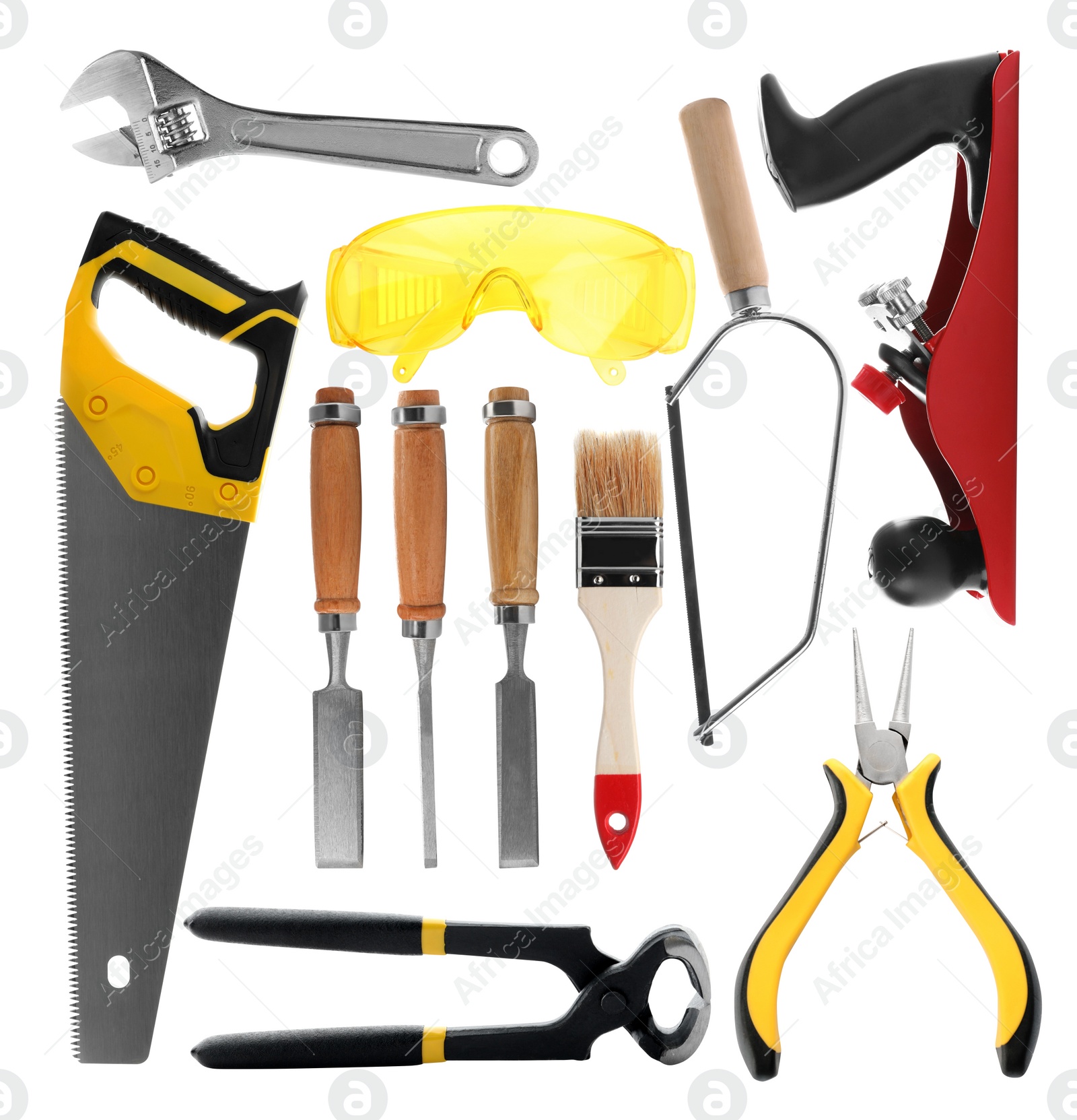 Image of Set with different tools on white background