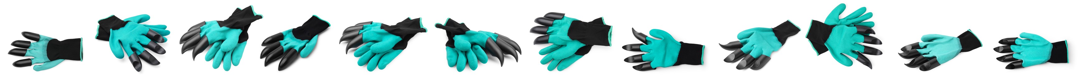 Image of Gardening gloves with claws isolated on white, set