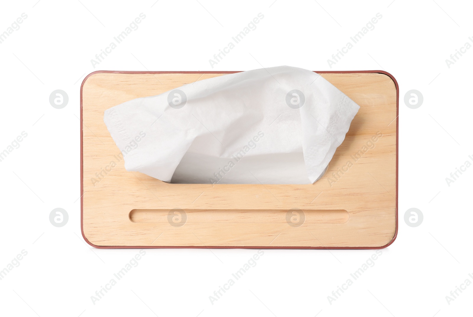 Photo of Holder with paper tissues isolated on white