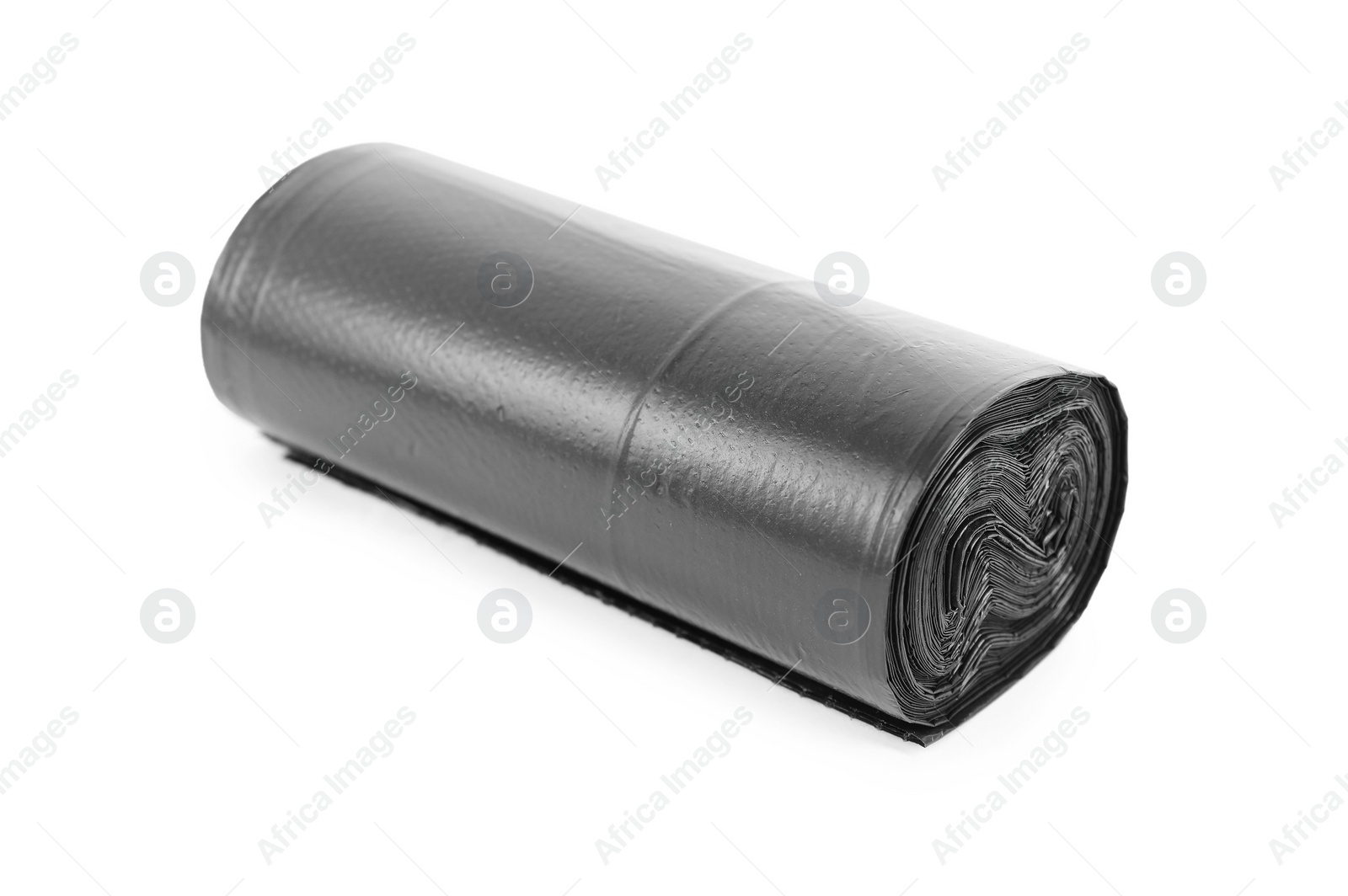 Photo of Roll of black garbage bags isolated on white