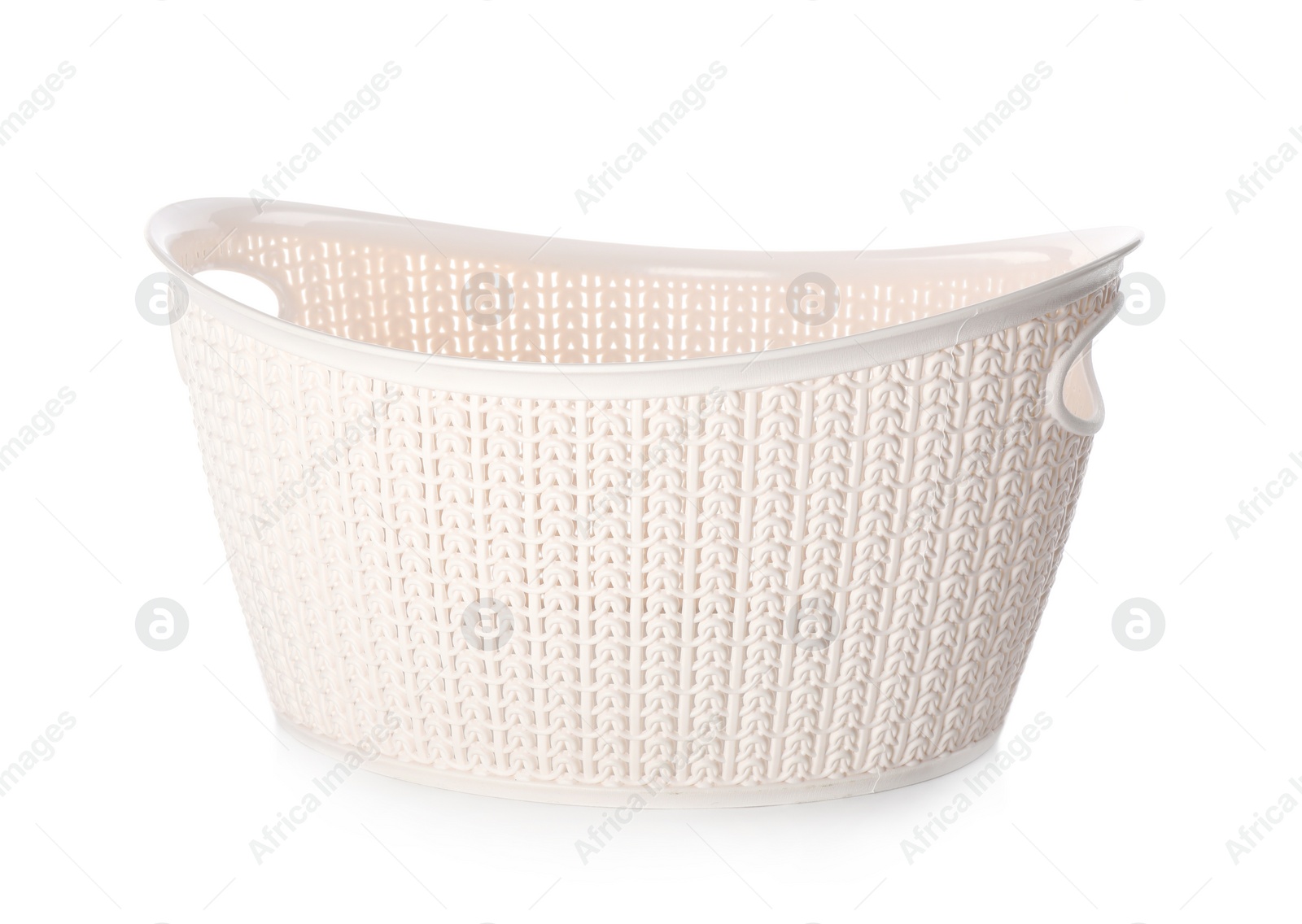 Photo of Light plastic laundry basket isolated on white