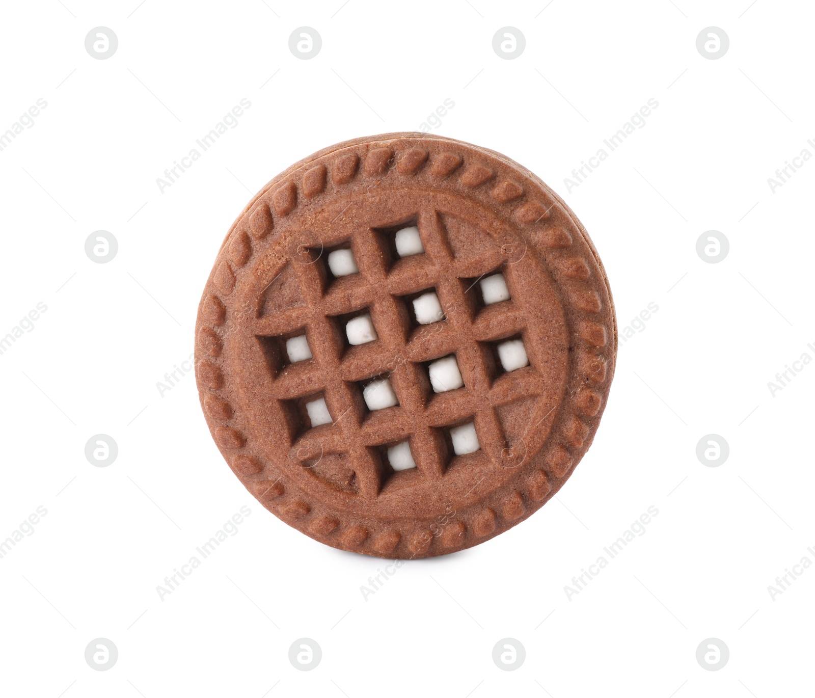 Photo of Tasty chocolate sandwich cookie with cream isolated on white