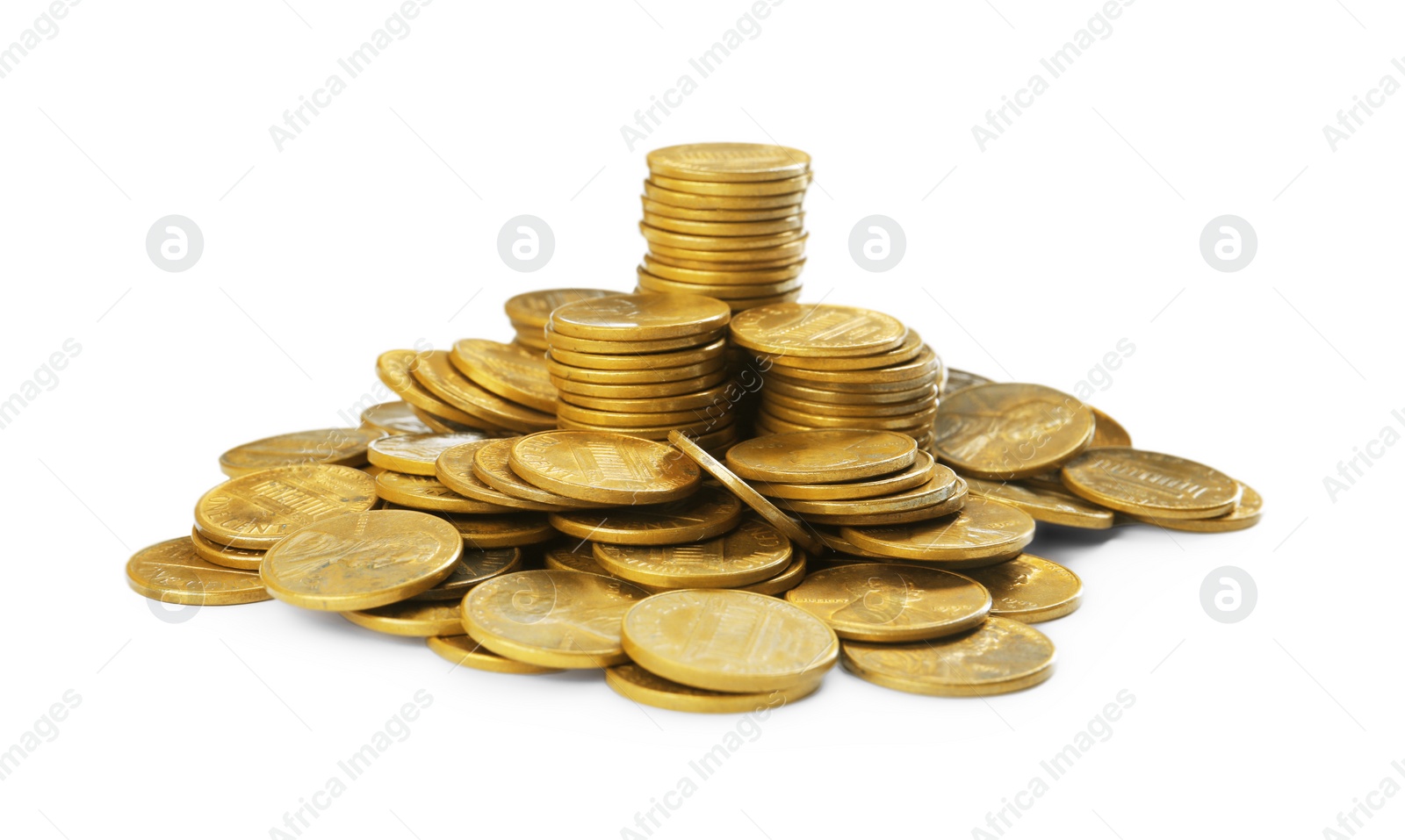 Photo of Pile of American coins on white background