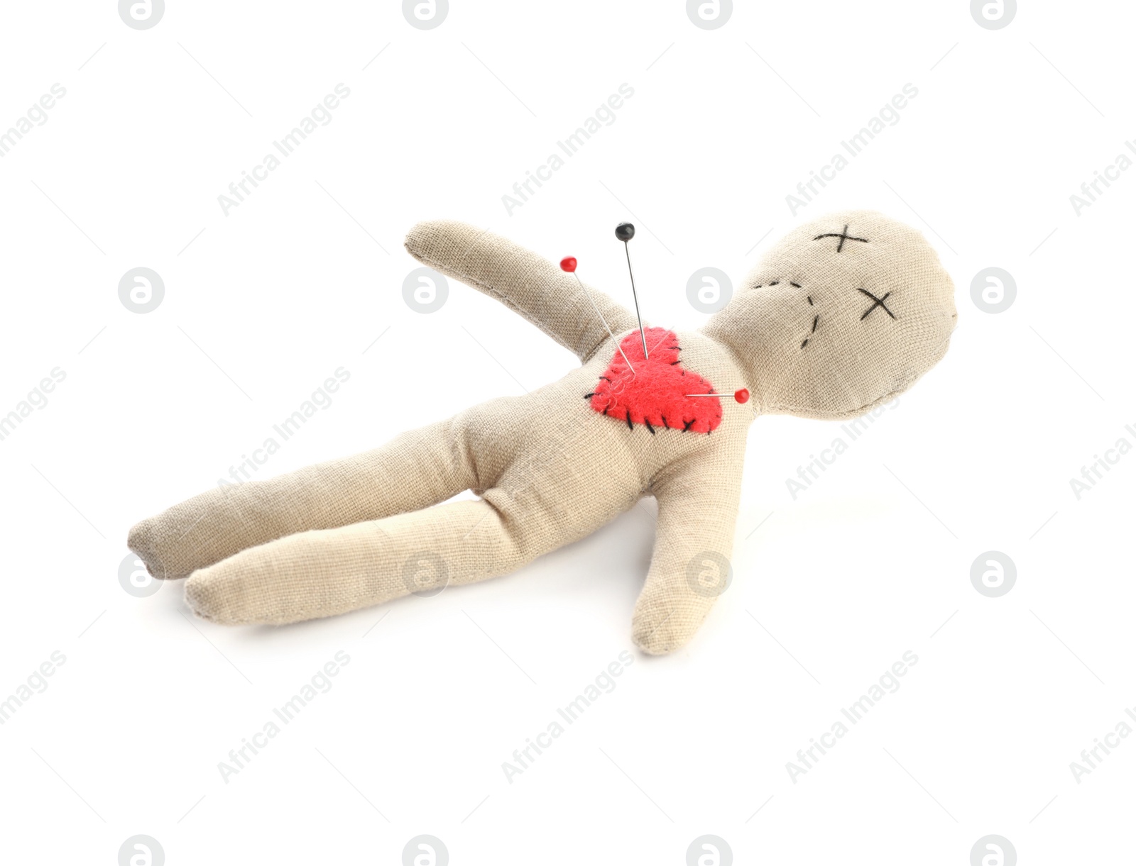 Photo of Voodoo doll with pins isolated on white