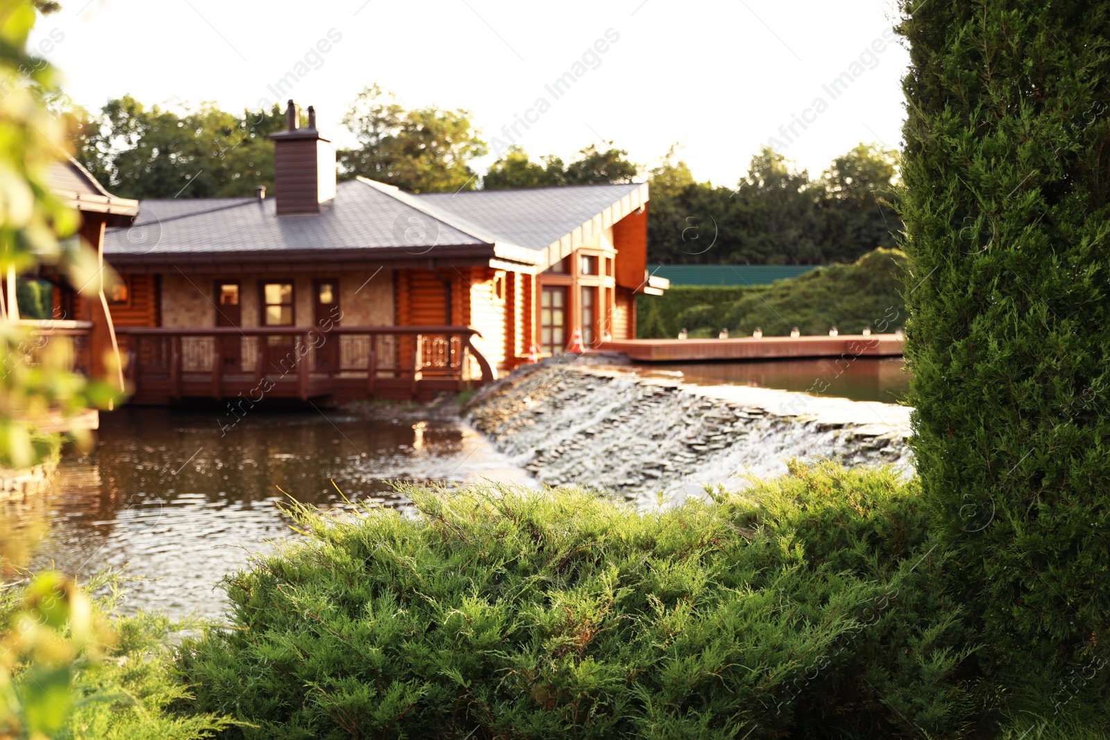 Photo of Picturesque landscape with beautiful lake on sunny day. Gardening idea