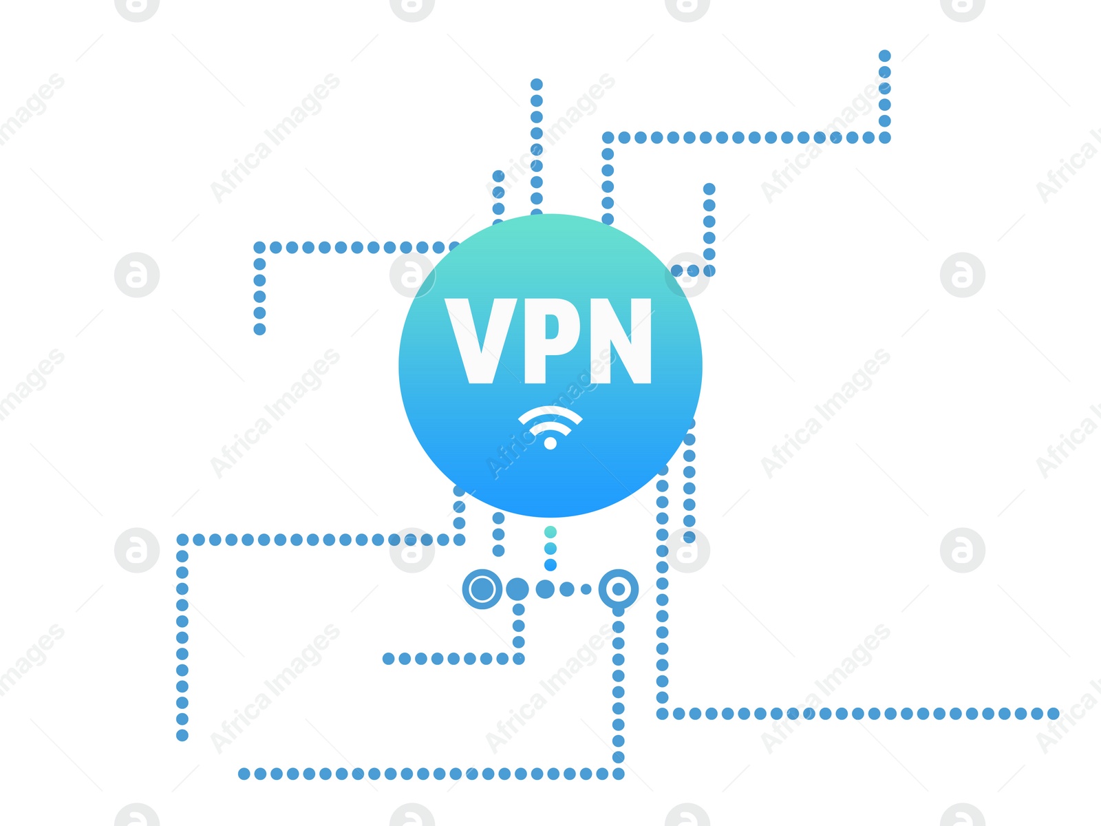 Illustration of Concept of secure network connection. Acronym VPN on white background, illustration