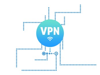 Concept of secure network connection. Acronym VPN on white background, illustration