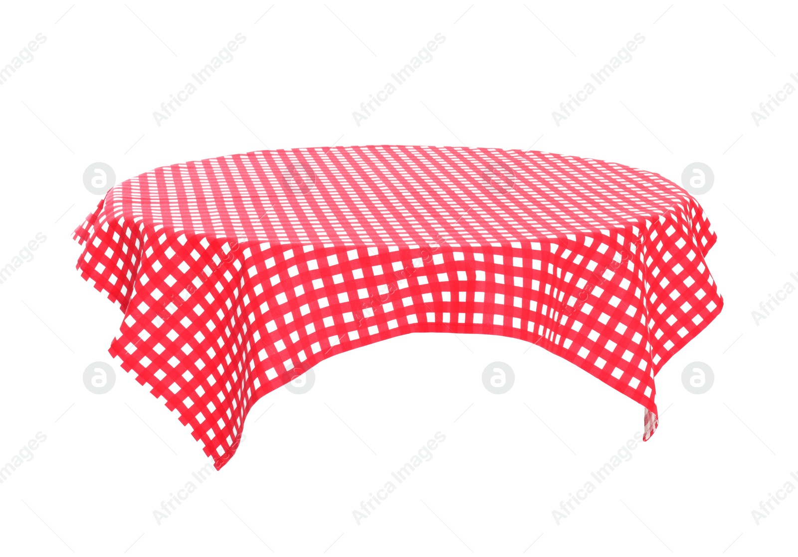 Photo of Table with checkered tablecloth isolated on white