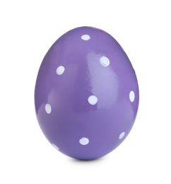 Painted purple egg with dot pattern isolated on white. Happy Easter