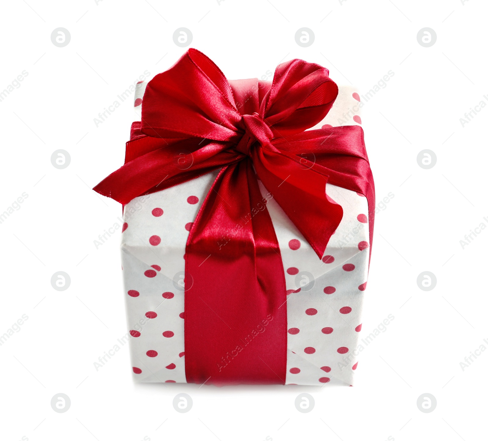 Photo of Beautifully wrapped gift box on white background