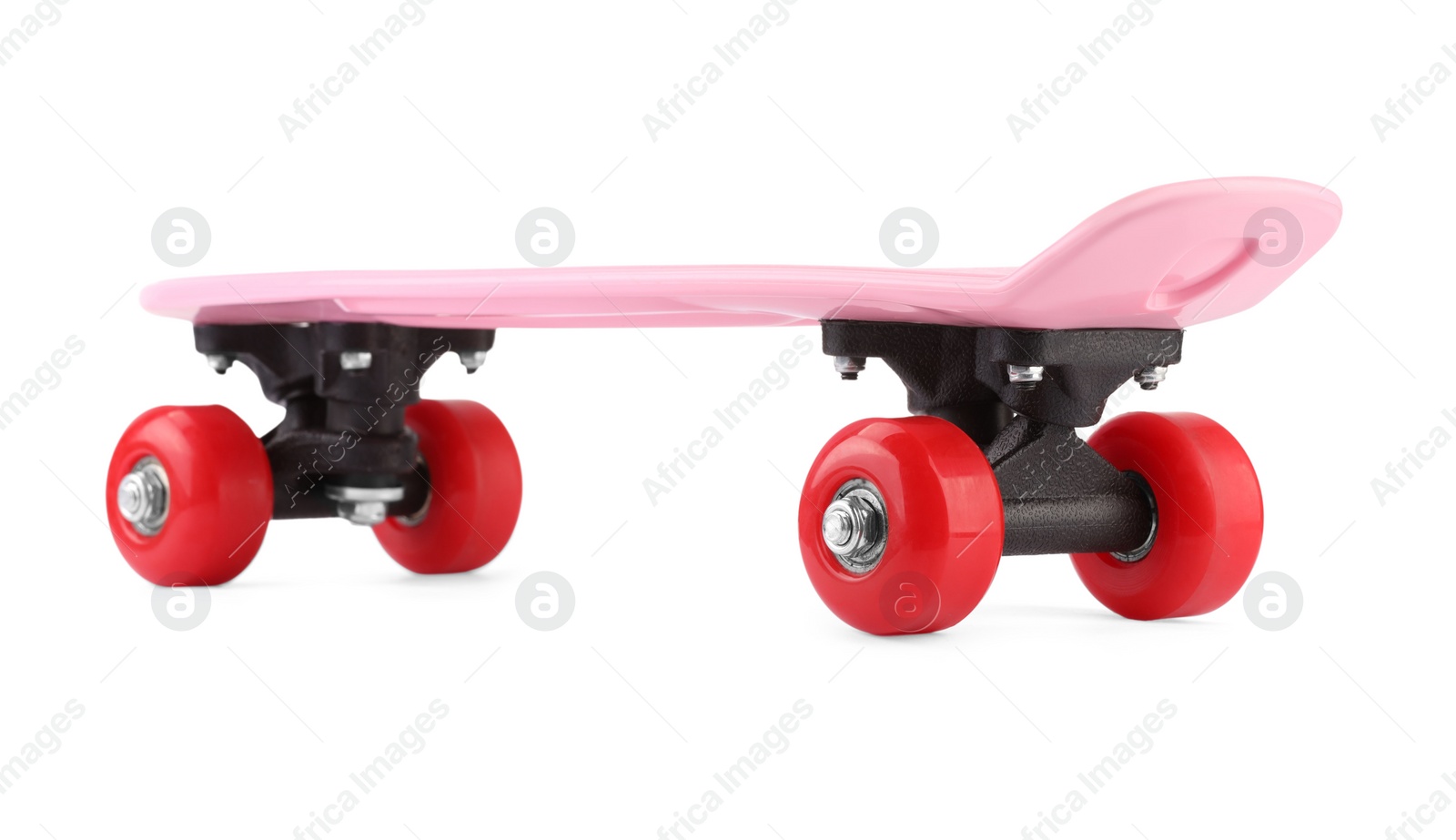 Photo of Pink skateboard isolated on white. Sports equipment