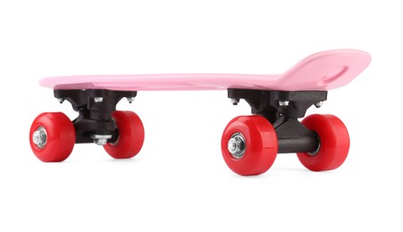 Photo of Pink skateboard isolated on white. Sports equipment