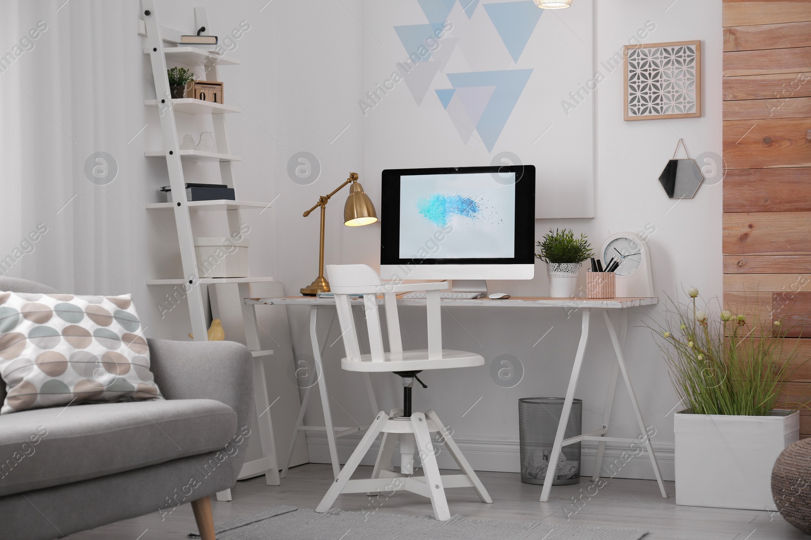 Photo of Comfortable workplace with modern computer on desk. Home office