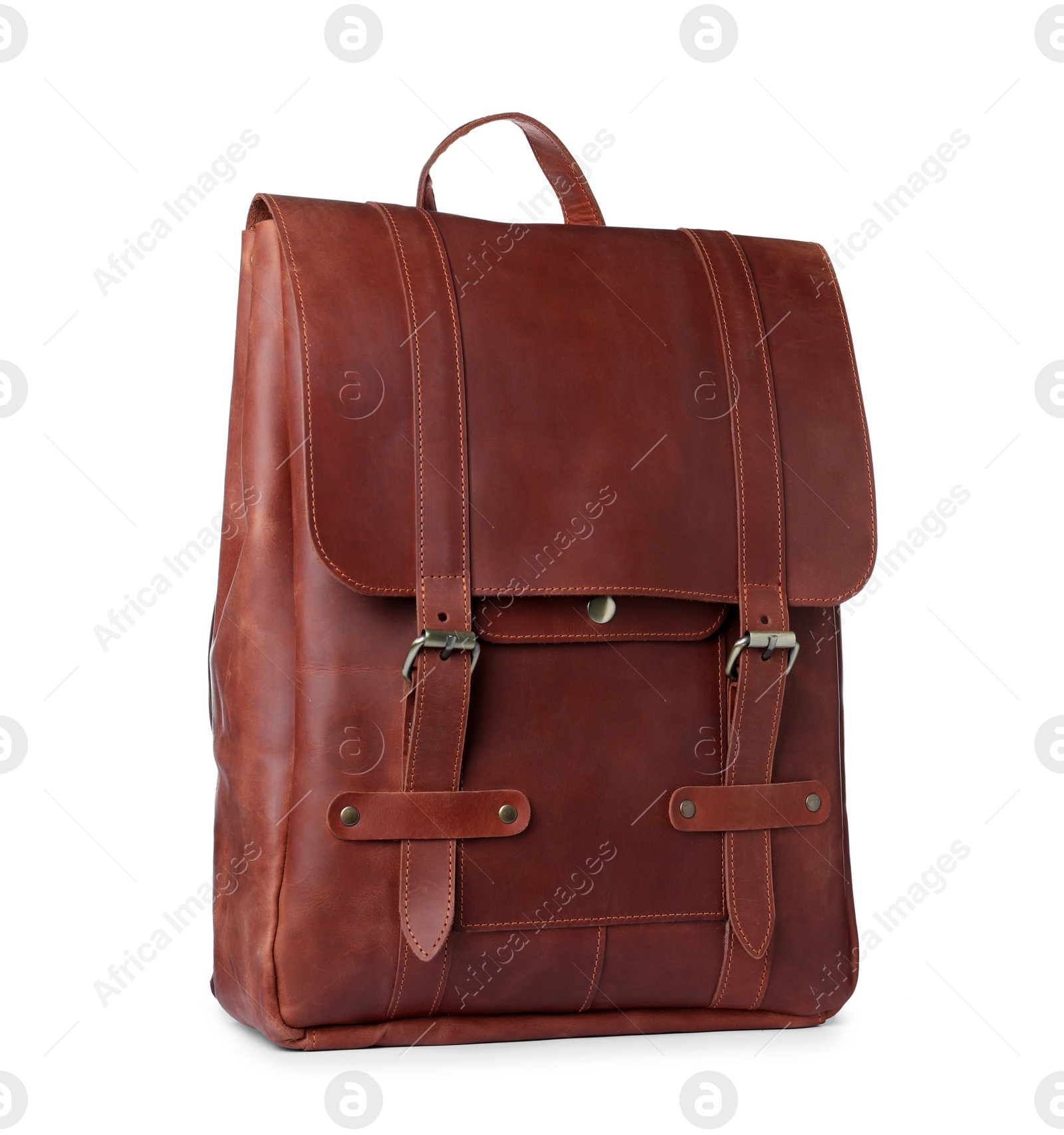 Photo of Stylish brown leather urban backpack isolated on white