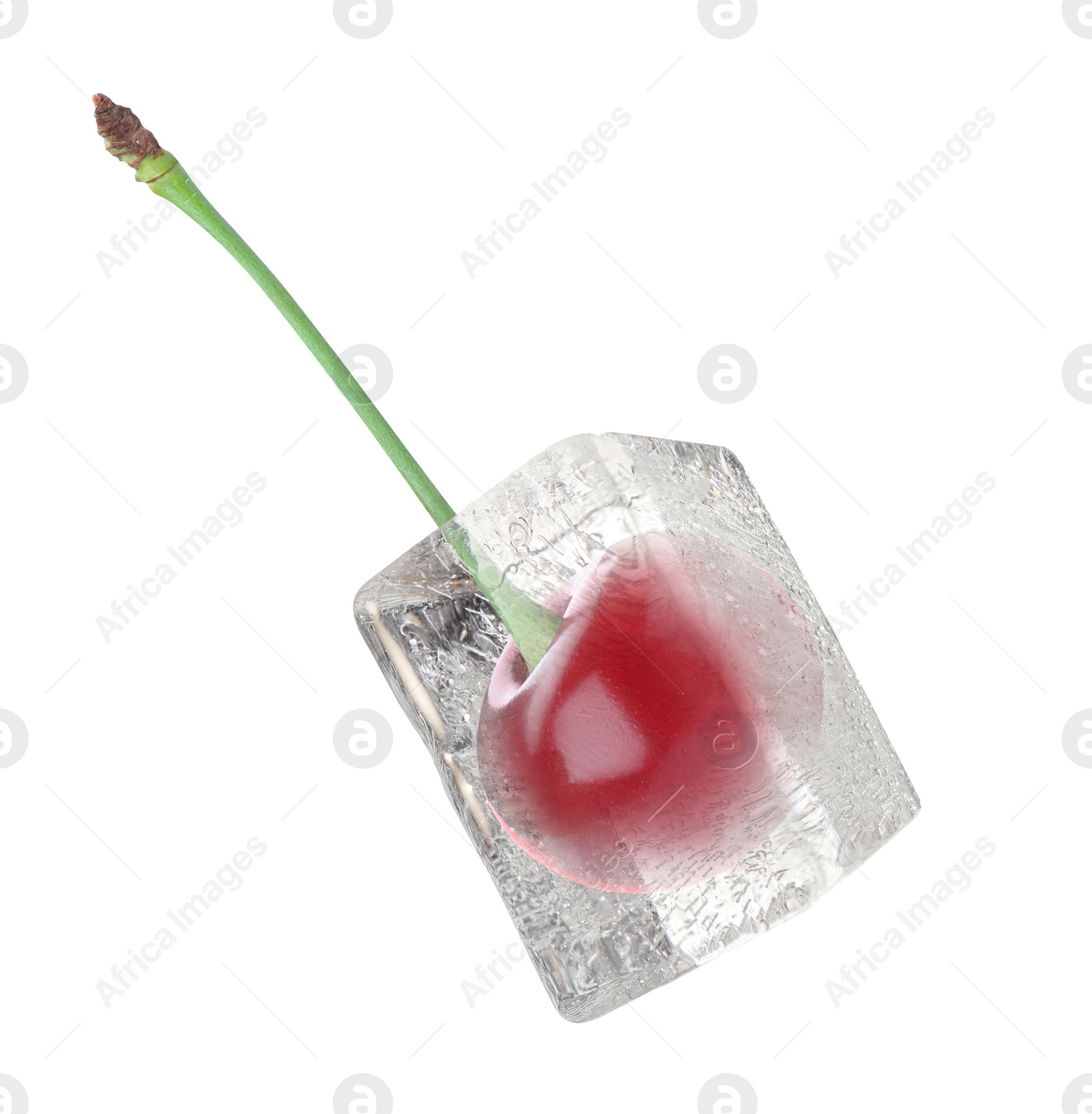 Image of Delicious cherry frozen in ice isolated on white 