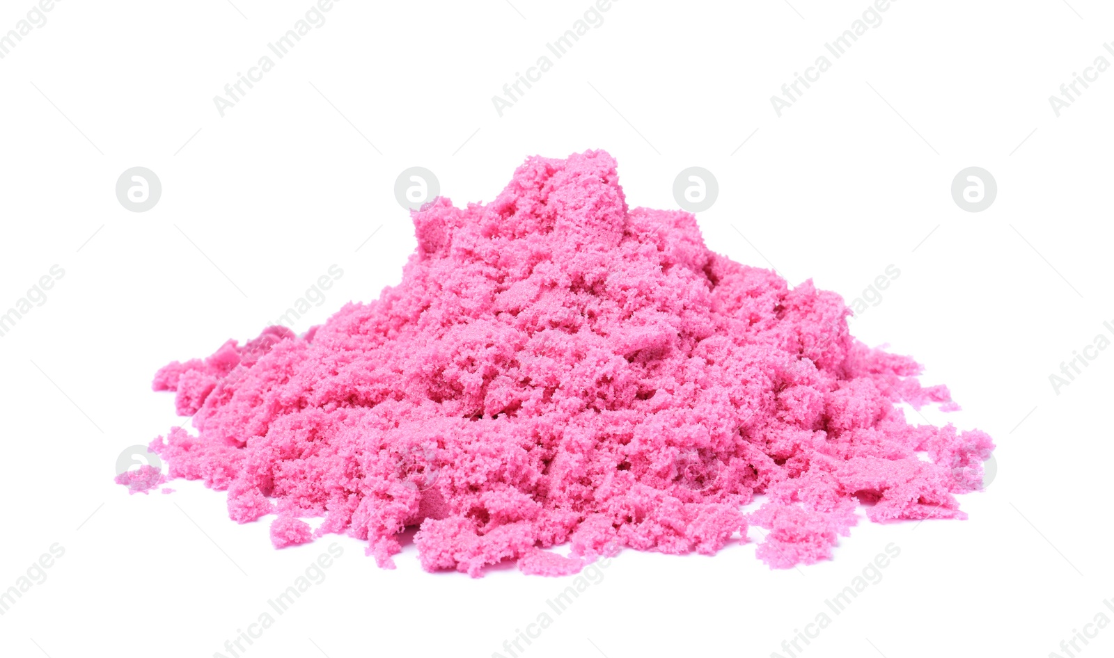 Photo of Pile of pink kinetic sand on white background