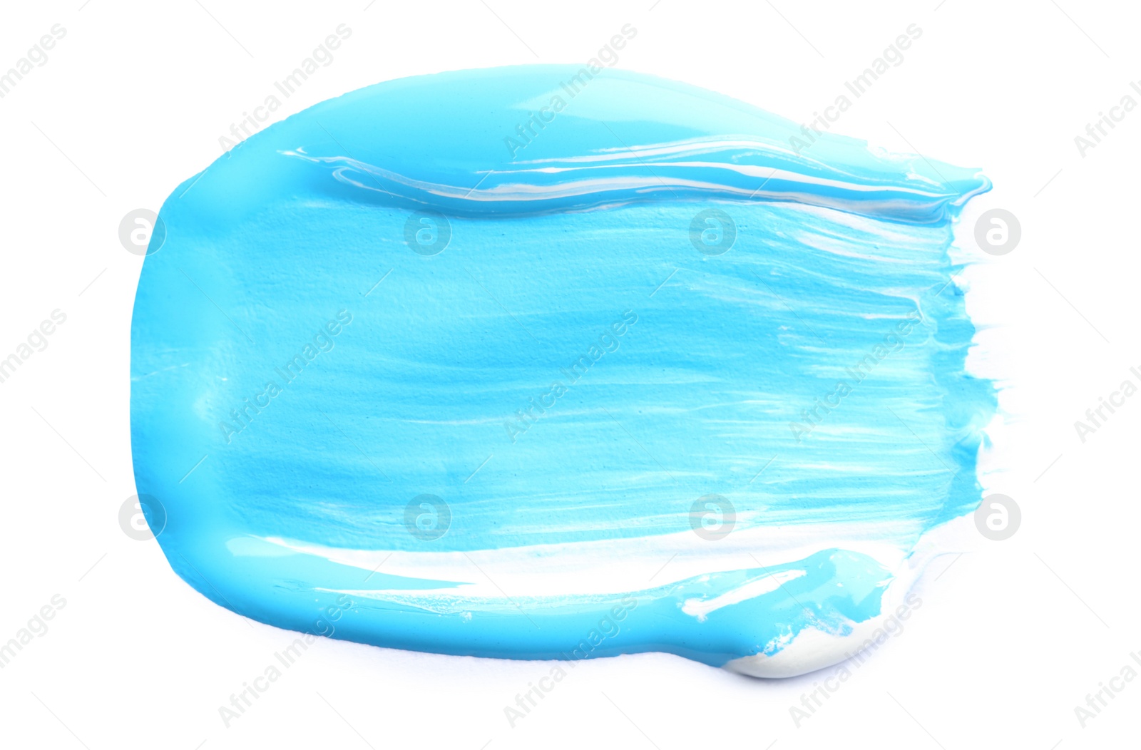 Photo of Abstract brushstroke of mixed blue paint isolated on white