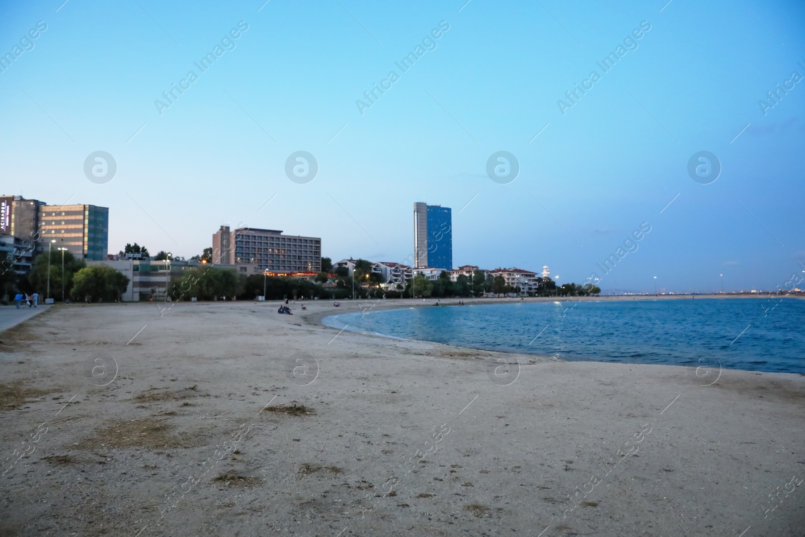 Photo of ISTANBUL, TURKEY - AUGUST 09, 2019: Beautiful landscape with Renaissance Polat Istanbul Hotel and Ayastefenos Lighthouse in evening