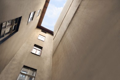 Beautiful old building against blue sky, low angle view