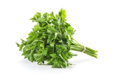 Photo of Bunch of fresh green parsley on white background