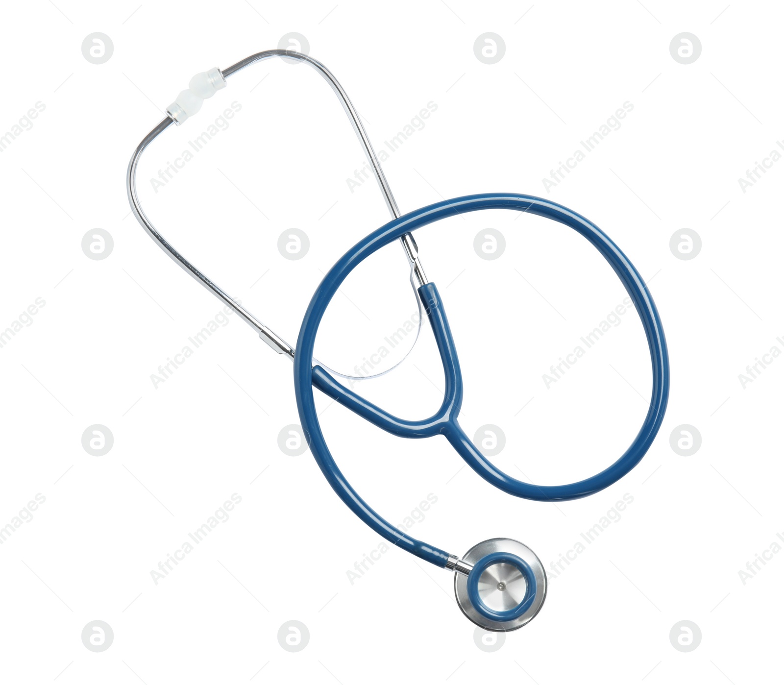 Photo of Stethoscope isolated on white, top view. Medical tool