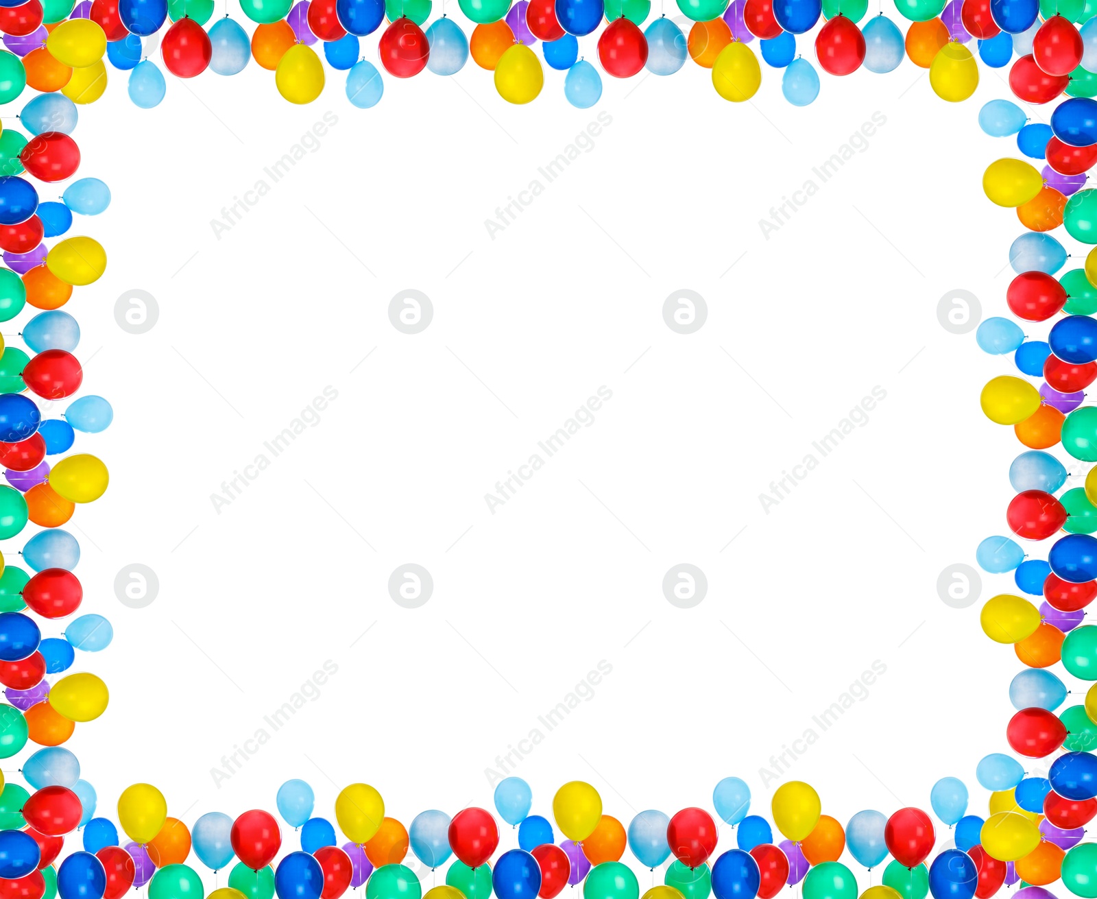 Image of Frame made of different color balloons on white background. Space for design