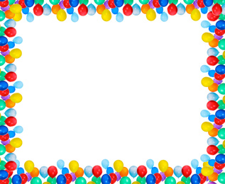 Image of Frame made of different color balloons on white background. Space for design