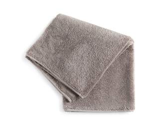 Soft folded towel isolated on white, top view