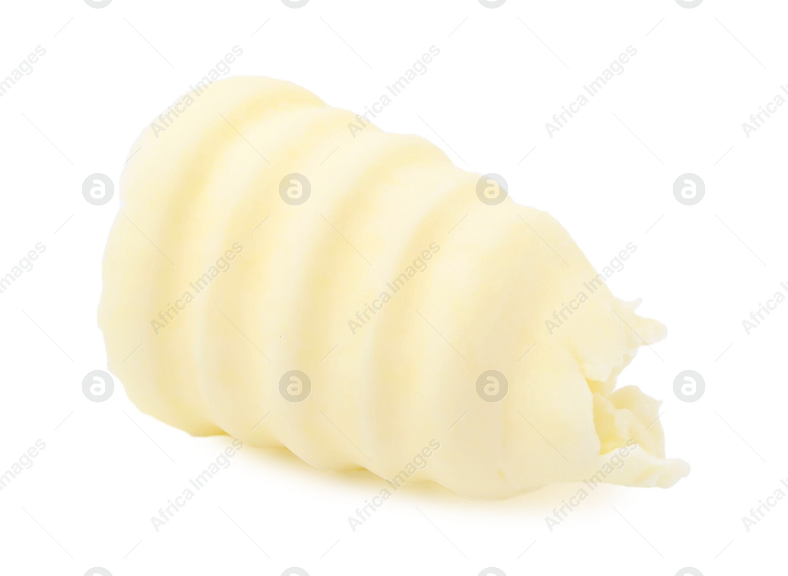 Photo of One tasty butter curl isolated on white