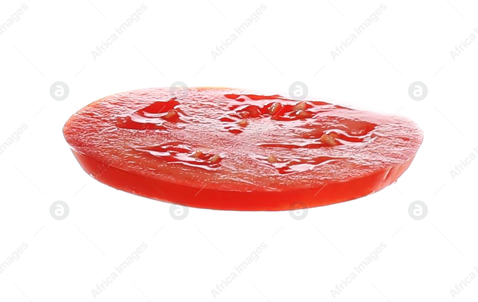 Photo of Juicy tomato slice isolated on white. Sandwich ingredient