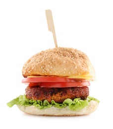 Photo of One delicious vegetarian burger isolated on white