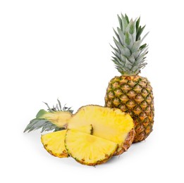 Image of Cut and whole pineapples isolated on white