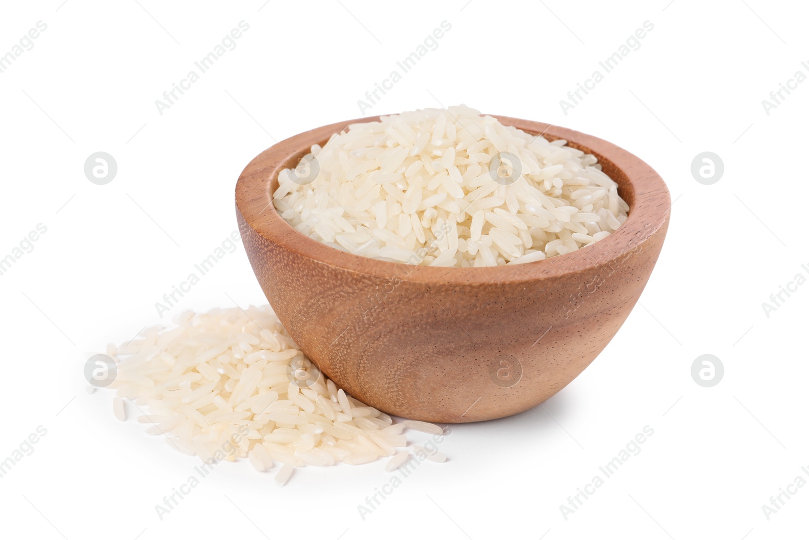 Photo of Raw rice in bowl isolated on white