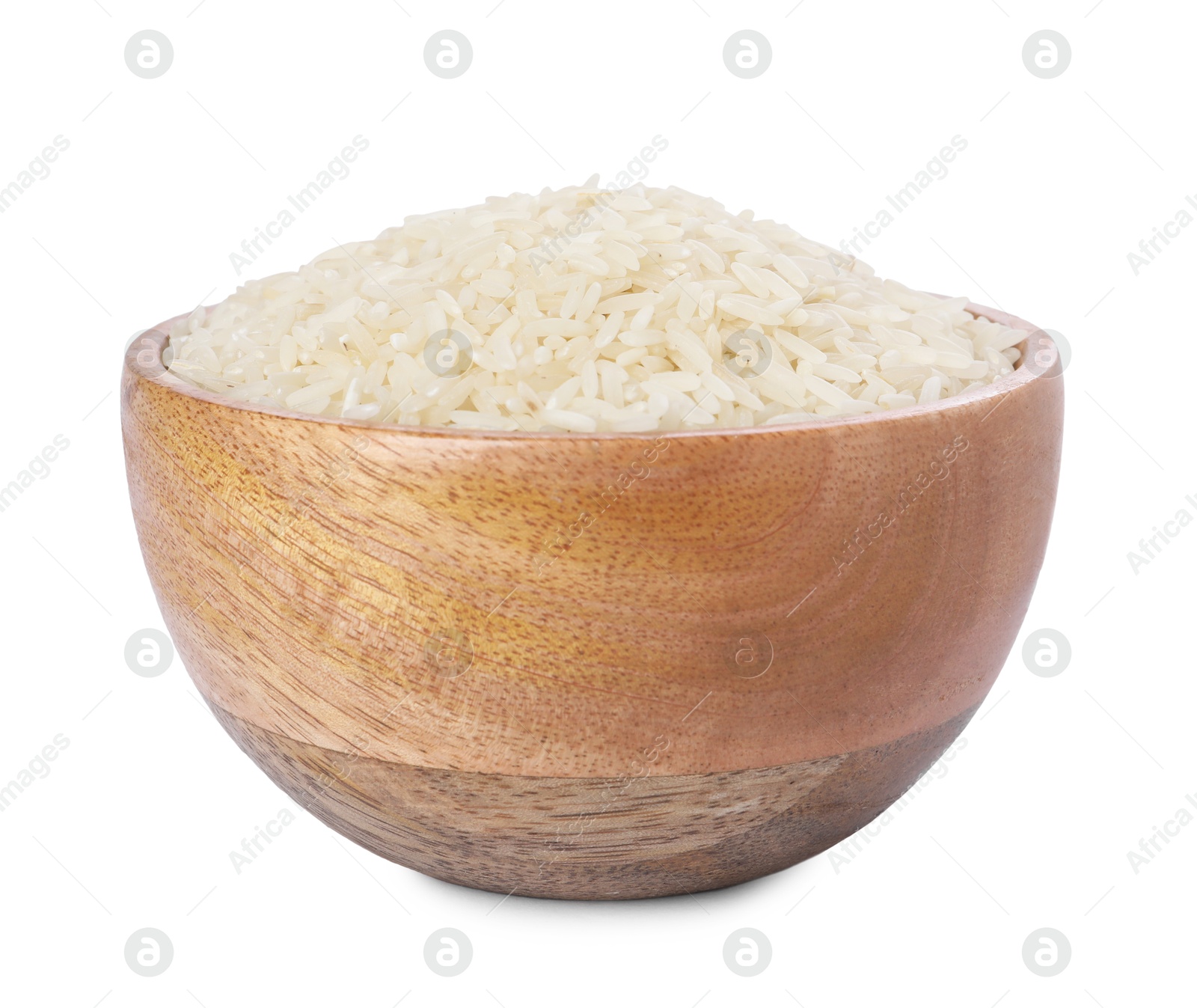 Photo of Raw rice in bowl isolated on white